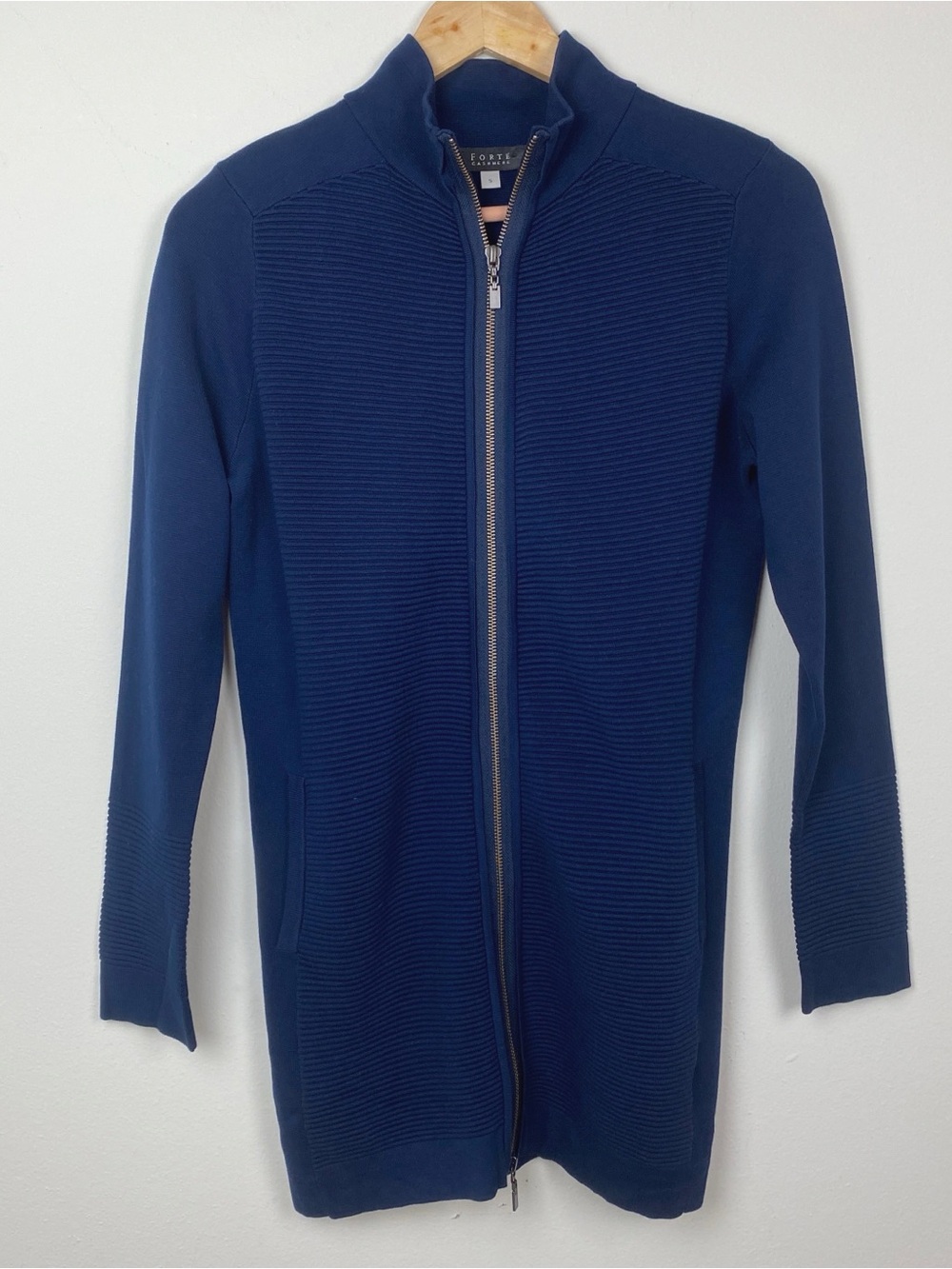FORTE CASHMERE RIB ZIP MOCK CARDIGAN Sz S